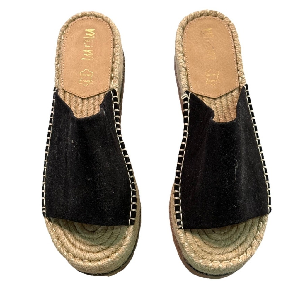 Mi.iM Black Suede Espadrilles Sandals Slides Women's‎ Size 10 Casual EUC Boho